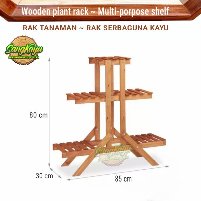 Rak susun kayu rak serbaguna rak tanaman hias rak pot bunga rak kayu - KAYU MAHONI