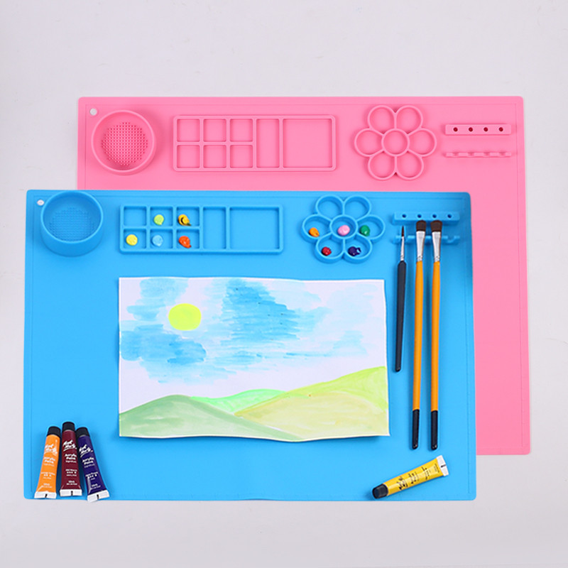 

Silicone Painting Mat Kids Art Crafts Pads with Cup and Paint Brush Holder Palette DIY Handmade Mat