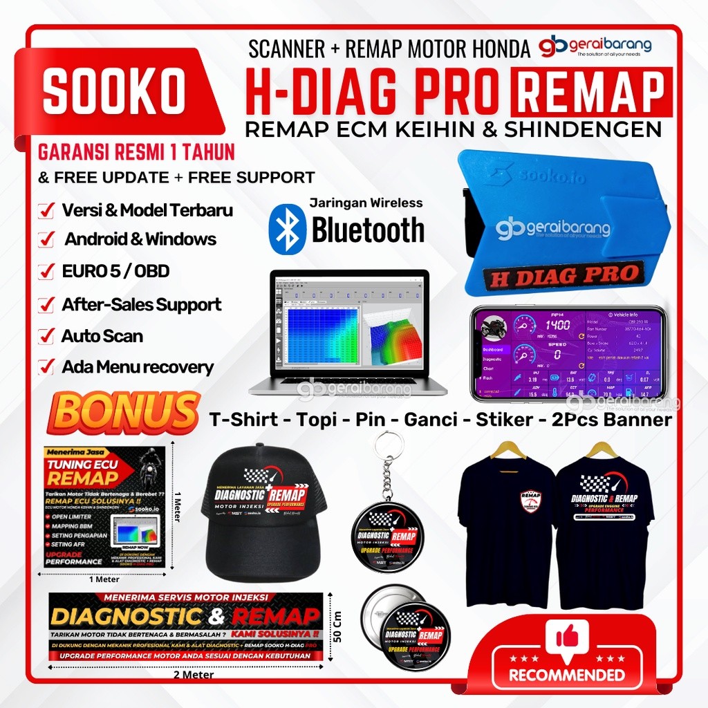 Sooko H-diag Pro Diagmostic Tool + Remap Flash ECU ECM Motor Honda Diagnbostic Scanner & Tools Remap