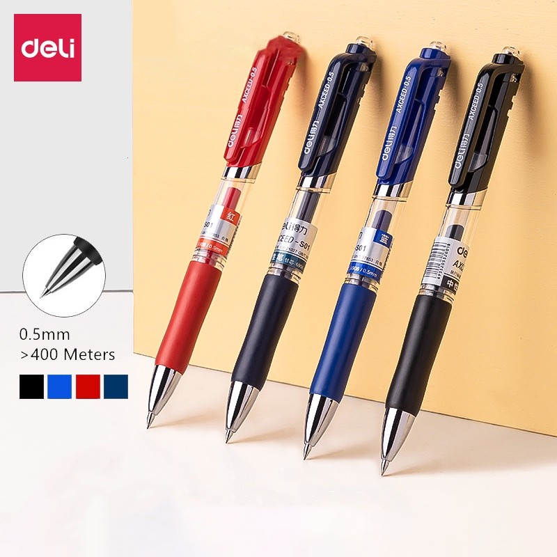 

Deli Retractable Gel Pen 0.5mm 12pcs/Box Black Blue Red Office Writing Gel Ink Pens Office Supplies