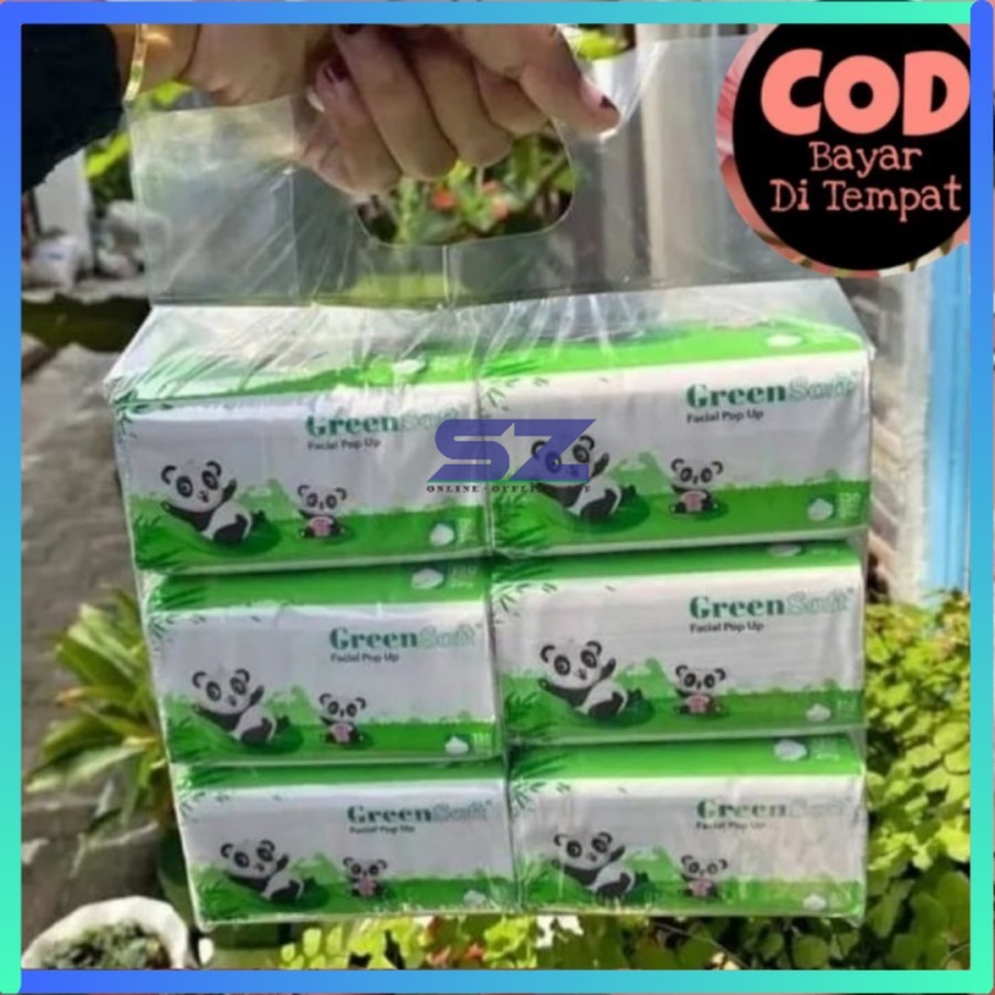 [6 PACK] GREENSOFT Pop Up TISSUE ( Paket 6 Green Soft Panda size kecil Pop Up)