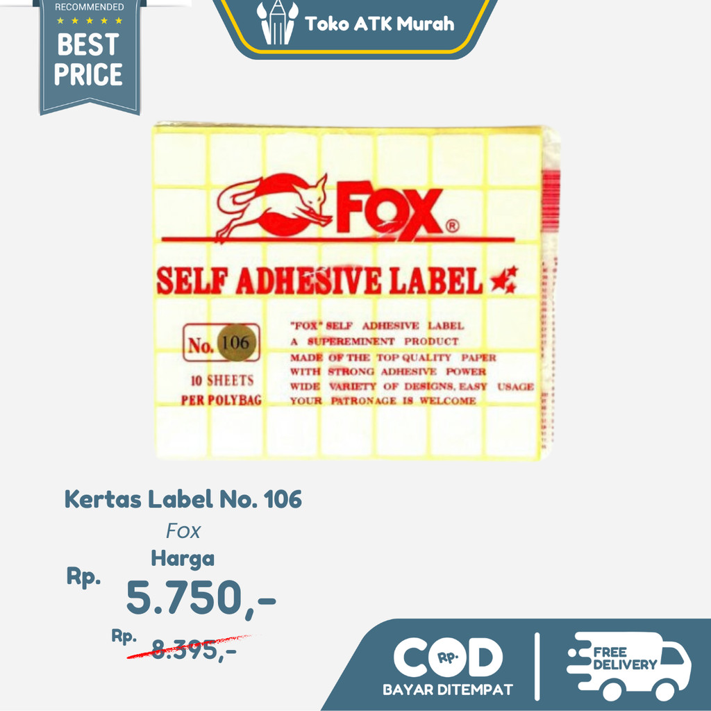 

Kertas Label Stiker Fox No. 106 uk. 25 x 25 mm - Label Putih