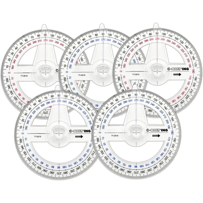

5pcs 360° Plastic Protractor Math Protractors Clear Protractor Ruler Drafting Tools Circle Protractor for Geometry