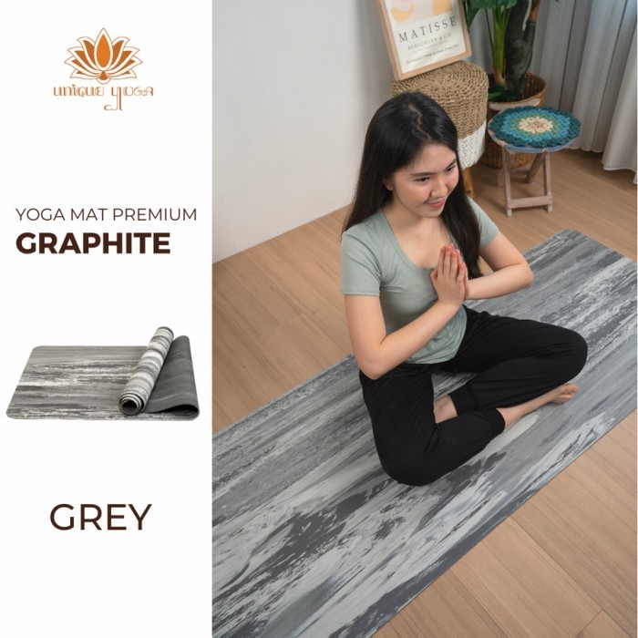 Yoga Mat Premium Graphite Matras Yoga Pilates Premium Motif Marble - Grey, Matras Saja