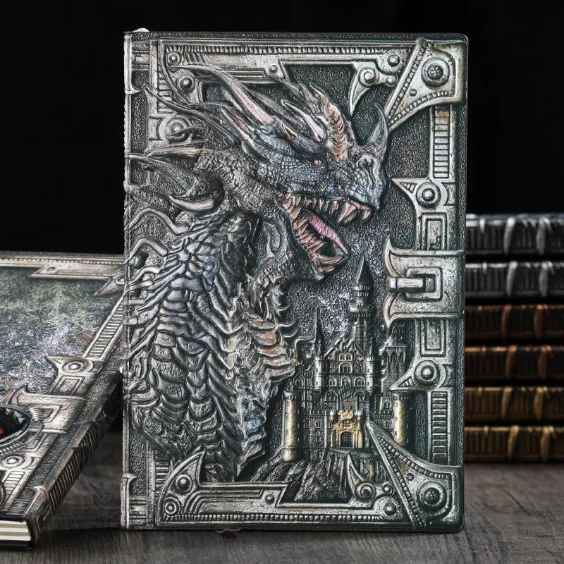 

A5 Notebook,Dragon Embossed Retro Hardcover Leather Cover,100 Sheets/Book,Horizontal Line ide Office Learning Diary QP-04