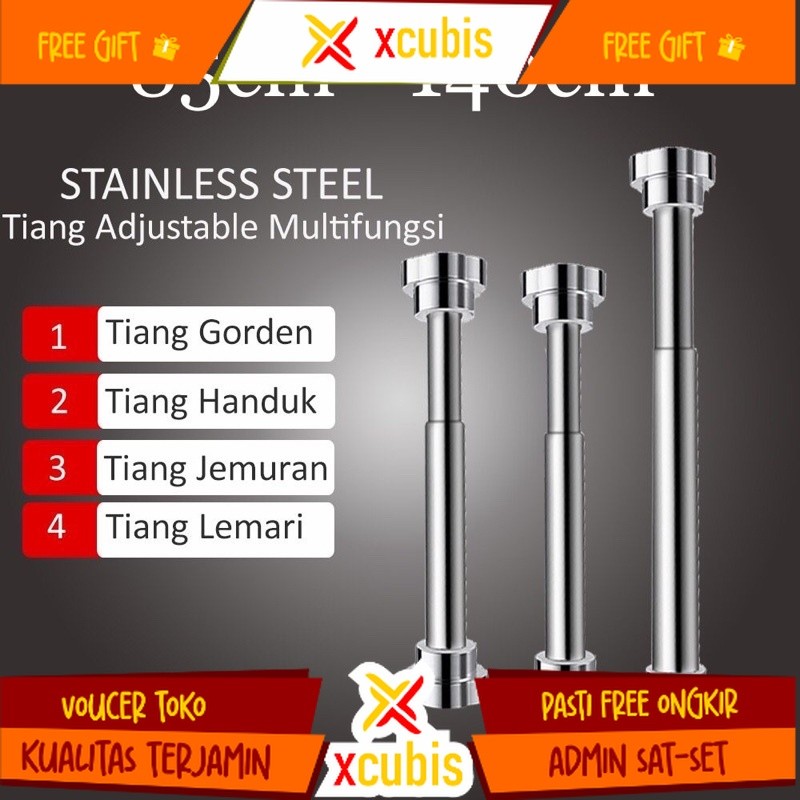 Tongkat fleksibel Stainles / Tiang Hordeng Fleksibel Besi Gorden Pipa Gantungan Kamar Mandi Lemari G