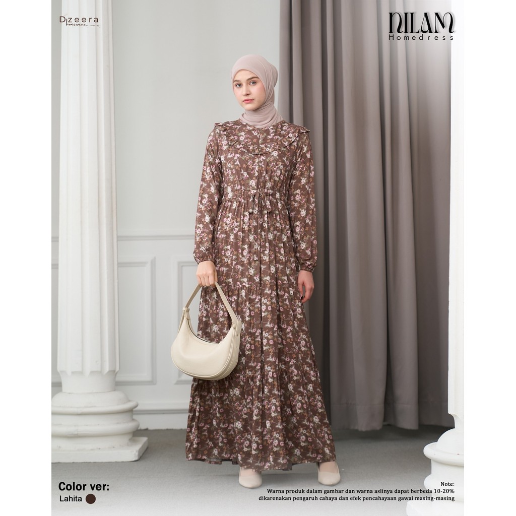 DZEERA - NILAM HOMEDRESS EXCLUSIVE / gamis rayon motif bunga kekinian/ gamis tone warna netral