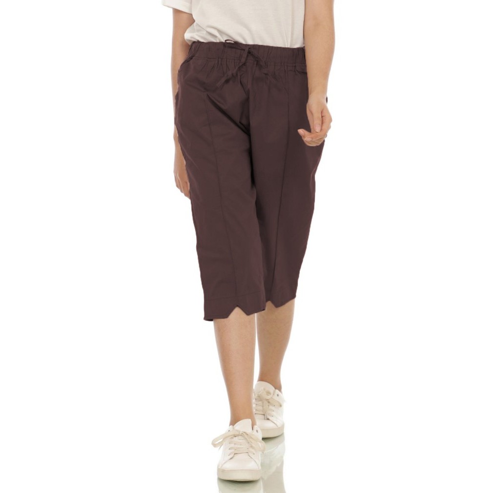 Celana Pendek Wanita Jumbo ZIGZAG - Celana Anti Begah NHM - coklat tua, Standar