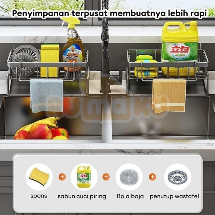 Rumaku Rak Wastafel Tempat Penyimpanan Spons Sabun Cuci Piring Praktis - Hitam