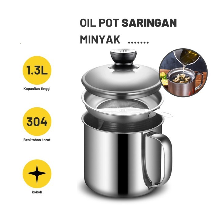 Oil Pot Wadah Saringan Minyak Stainles Steel Gelas Saringan Minyak - Kecil 1.2 Liter