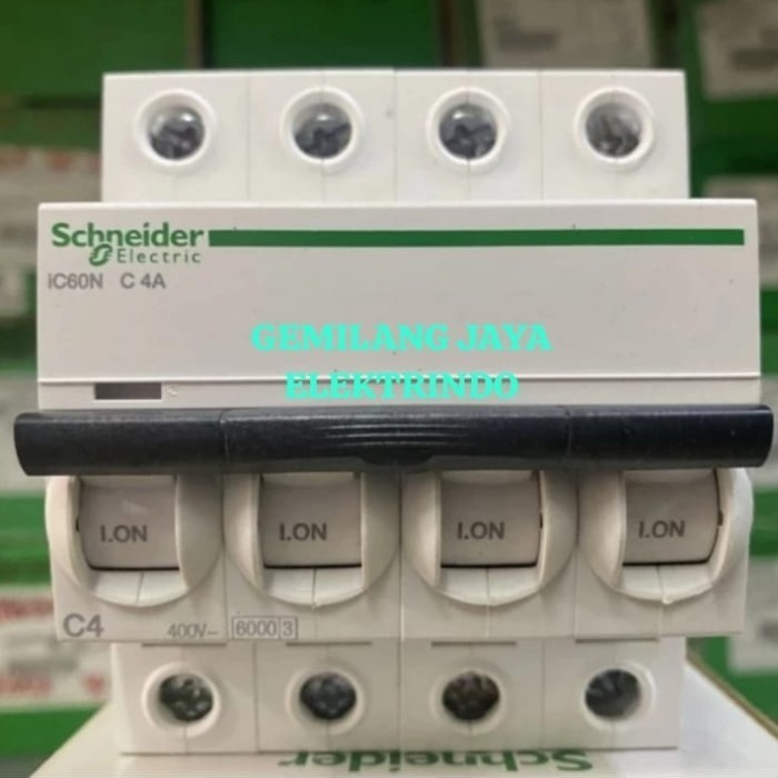 MCB SCHNEIDER iC60N 4P 4A 6KA SCHNEIDER A9F74404 ORIGINAL ASLI NEW
