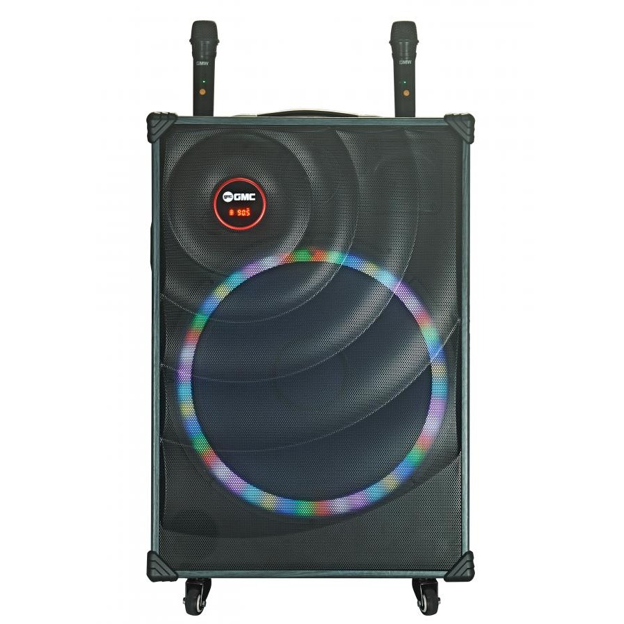 Speaker Portable GMC 883J Karaoke 2 Wireless Mic Bluetooth Trolly 18 Inch (K)