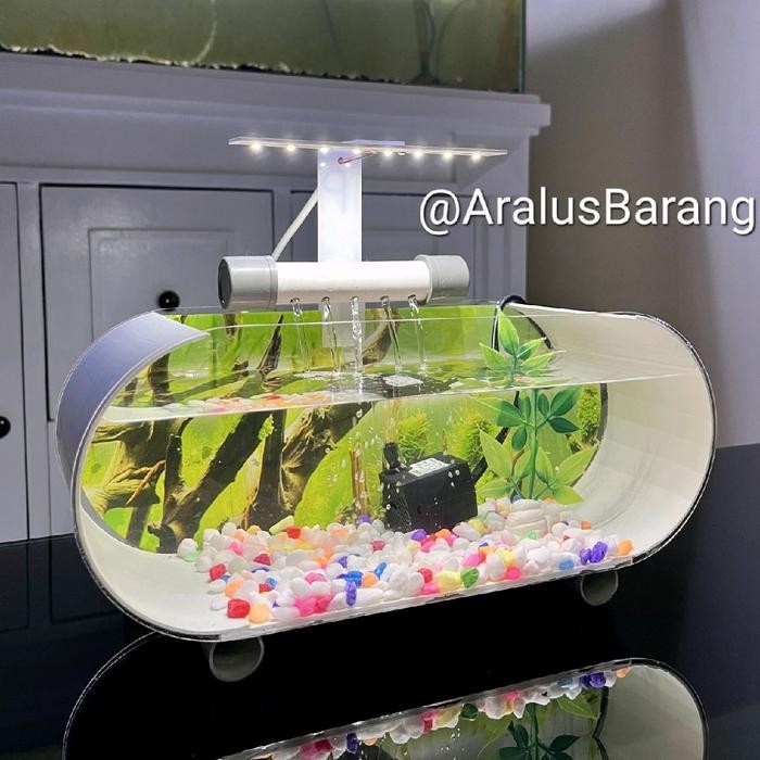 Aquarium Minimalis Air Terjun 1 Set Lengkap - Putih, Tanpa Air Terjun