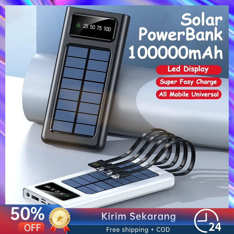 100000 mAh Powerbank Robot Power Bank Solar Cell Tenaga Surya Portable Led Indikator Multifungsi