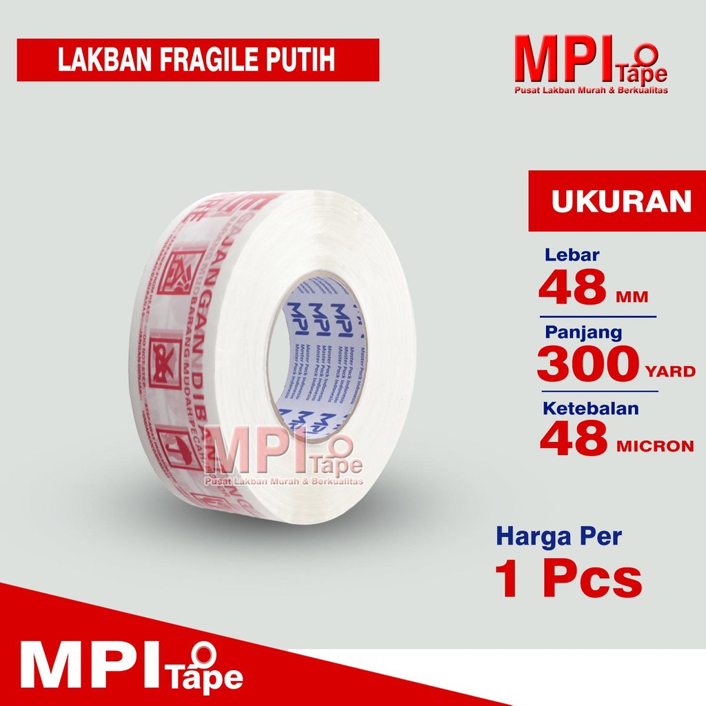 

Lakban Fragile Putih 48 mm x 300 Yard - lakban Fragile Jangan Di Banting - MPI