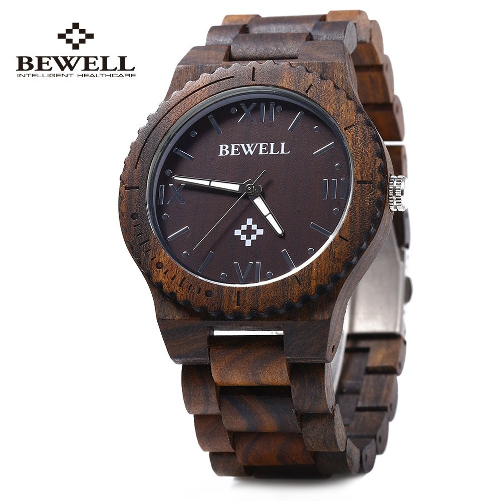 Jam Tangan Pria Bewell ZS - W065A Wood Men Quartz Watch Roman Numeral Scales Waterproof Wooden Man w