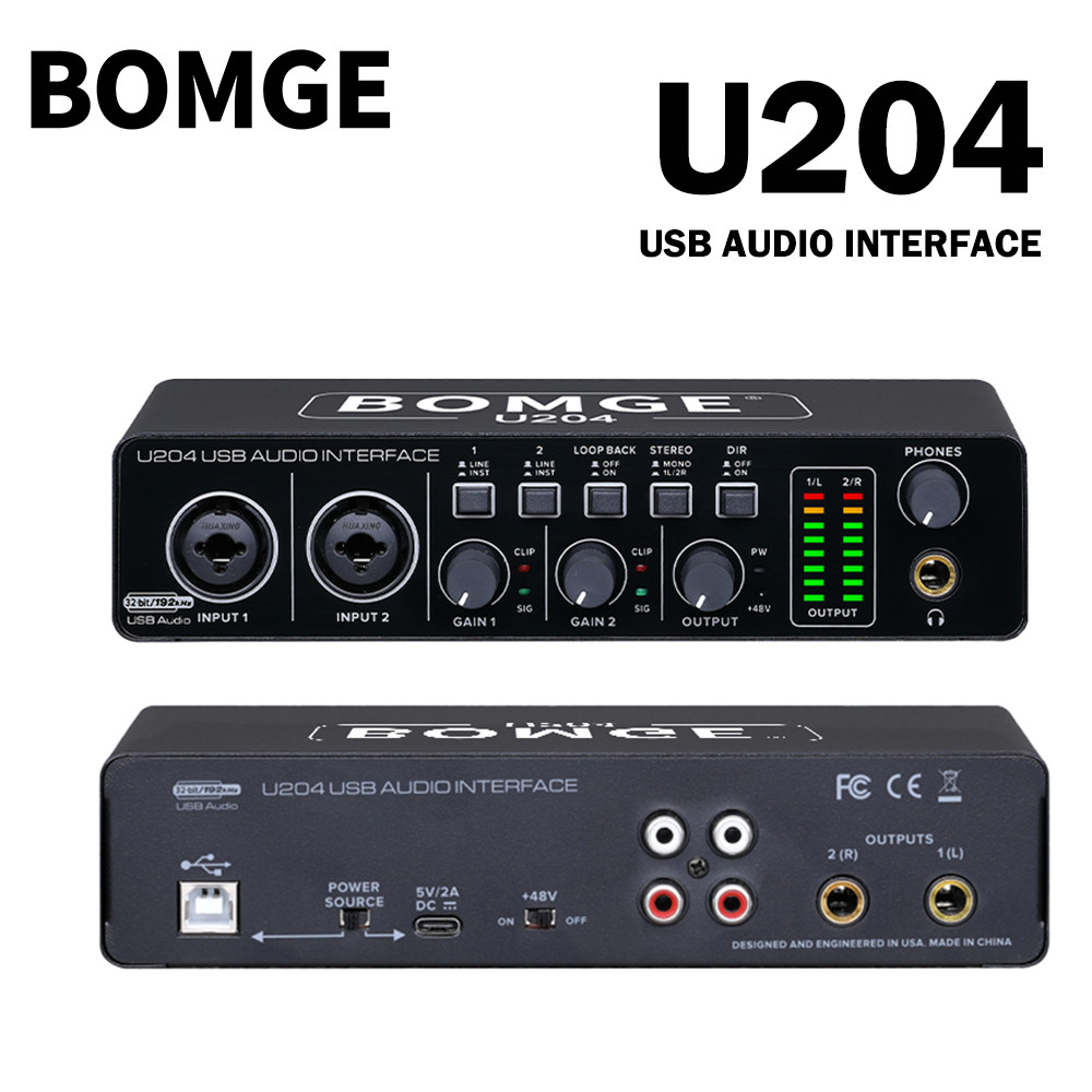 BOMGE U204 USB Audio Interface Performance Mixer & Recording Interface Mic Preamplifier XLR/TSR/TS P