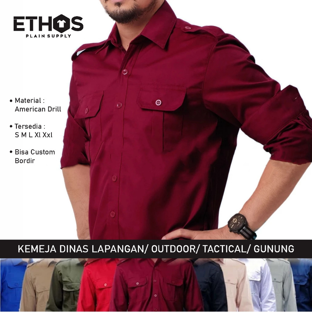new Kemeja PDL PDH Lapangan Lengan Panjang Pakaian Atasan Seragam  Bahan American Drill