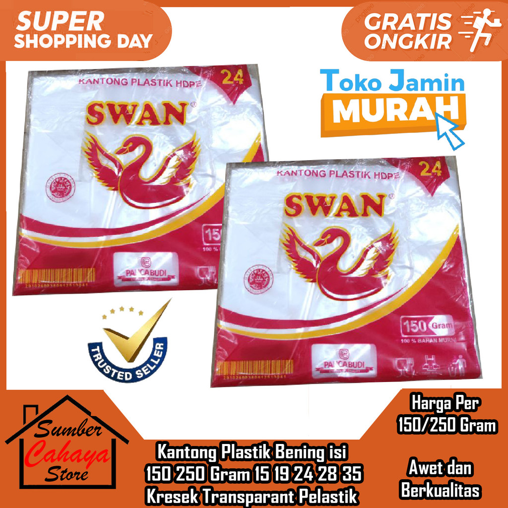Swan Kantong Plastik Bening 15 19 24 28 35 Kresek Transparant Asoy Pelastik Transparan 150 250 Gram 