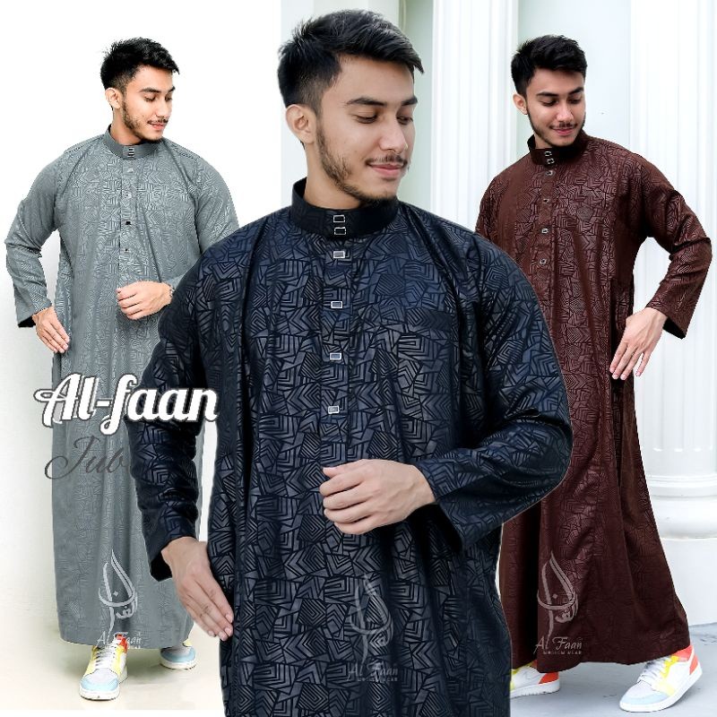 (AL FAAN) Jubah Pria Gamis Pria Jubbah motif Emboss Jubah Pria Muslim Lengan oblong Al faan model te