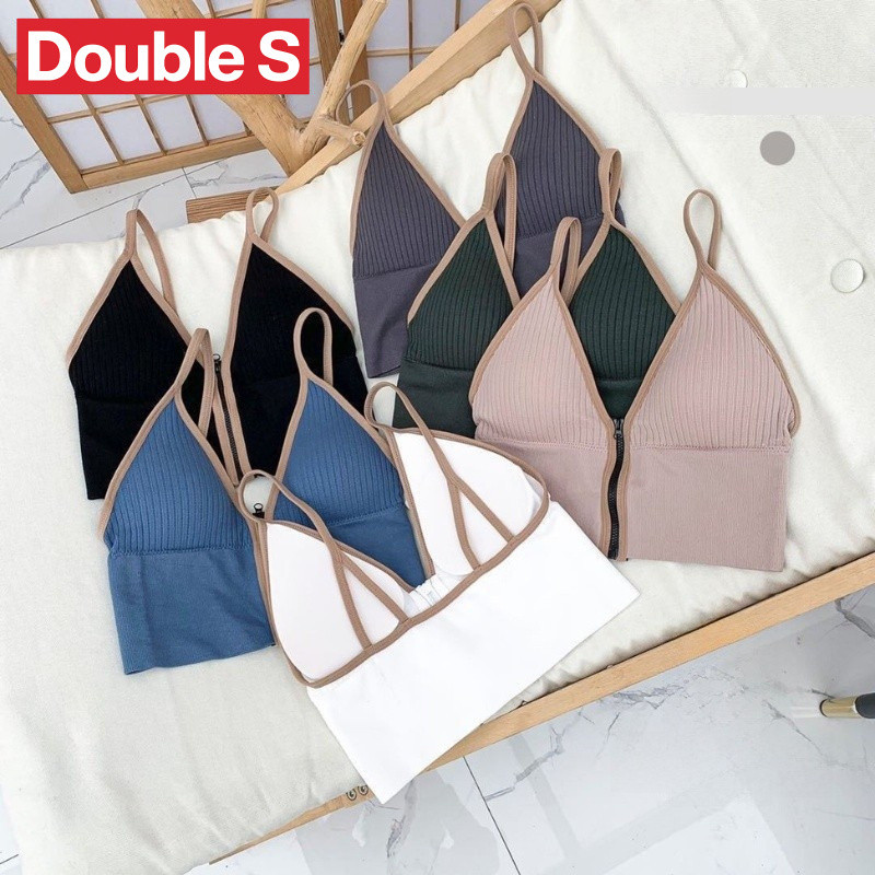 SS - Tanktop Bra Crop Top Korea Model Resleting Tanpa Kawat BH Push Up- B7709