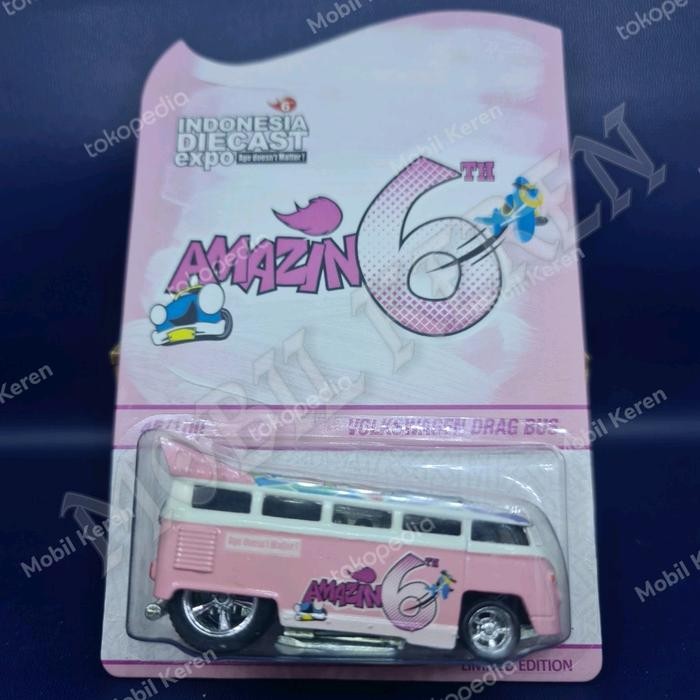 pee99 diecast Hot Wheels 2019 IDE 6 Volkswagen Drag Bus pink Indonesia Diecast Expo 6 ban karet limi