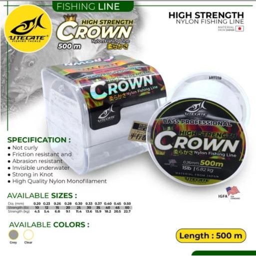 Senar Kenur Benang Joran Pancing Crown Crow Kron 500m Hijau Putih - grey, 0.18