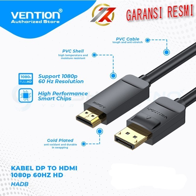VENTION HADB DP to HDMI KABEL Black Display Port to HDMI