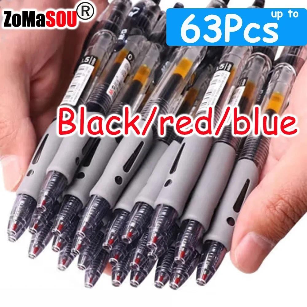 

1-63Pc Retractable Gel Pens Set Black/red/blue Ink Ballpoint for Writing 0.5mm Refills Office Accessory School Supply Stationery