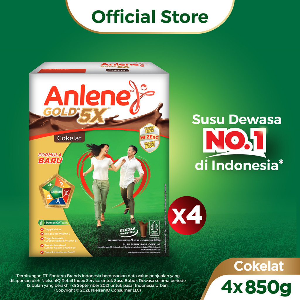 

Anlene Gold 5X Susu Bubuk Dewasa Cokelat 4 x 850g - Nutrisi Tinggi Kalsium Untuk Tulang, Sendi, dan Otot