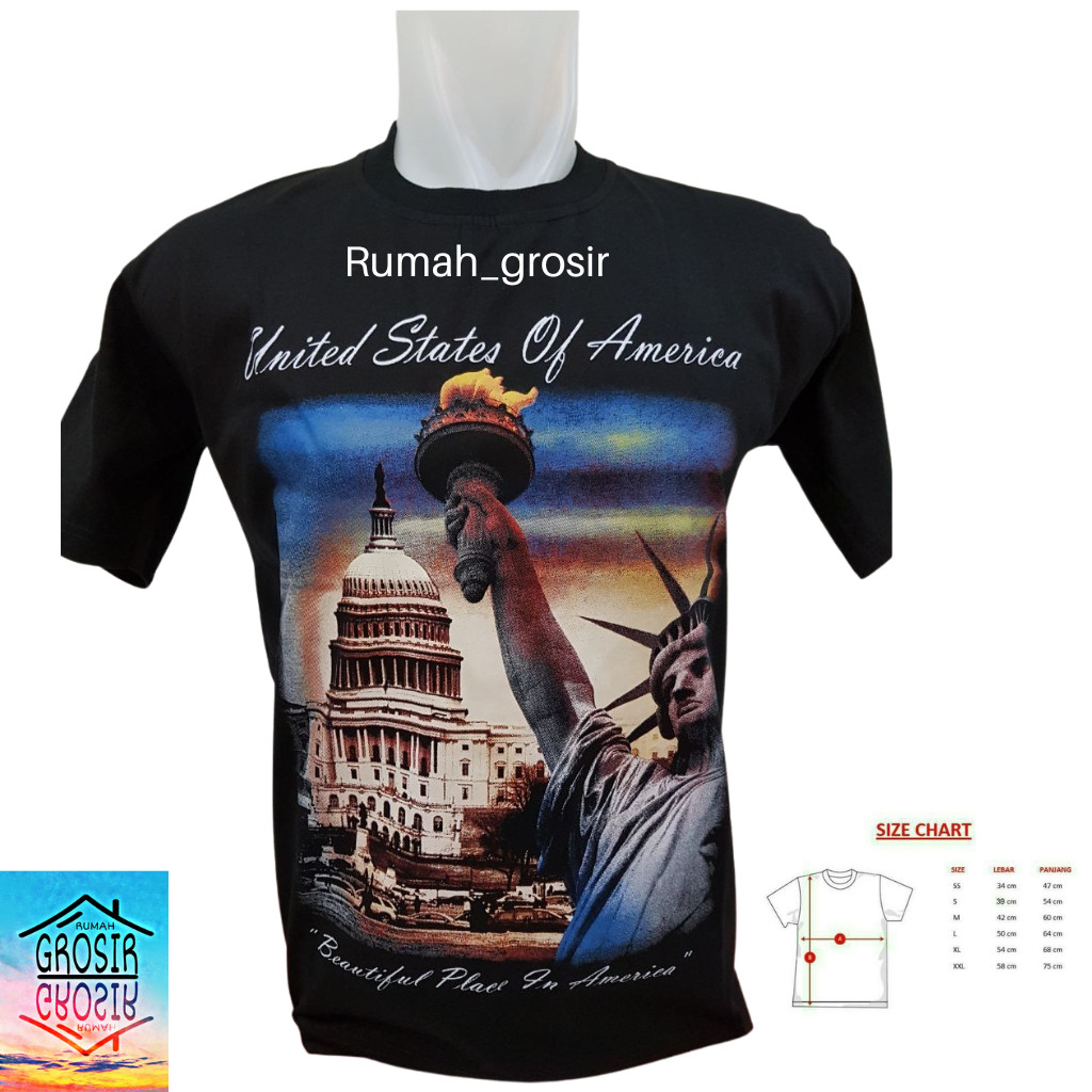 Kaos Hitam Souvenir Negara Amerika USA Souvenir Amerika USA Oleh Oleh Amerika