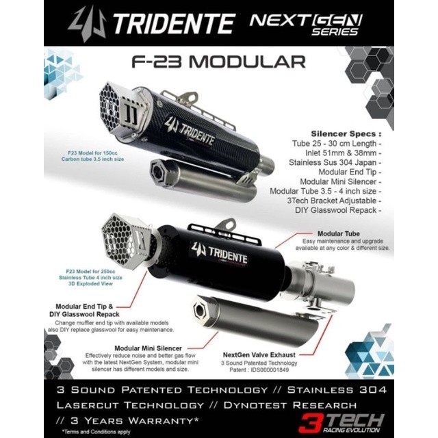 FULLSET TRIDENTE F23 NEXTGEN KNALPOT RACING 3TECH 3 SUARA ORIGINAL