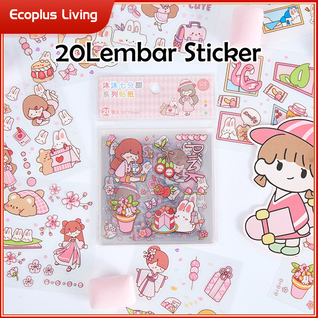 

20Lembar Sticker PET Aesthetic Waterproof Scrapbooks Diary Tumbler DIY Anti Air Cute Cartoon