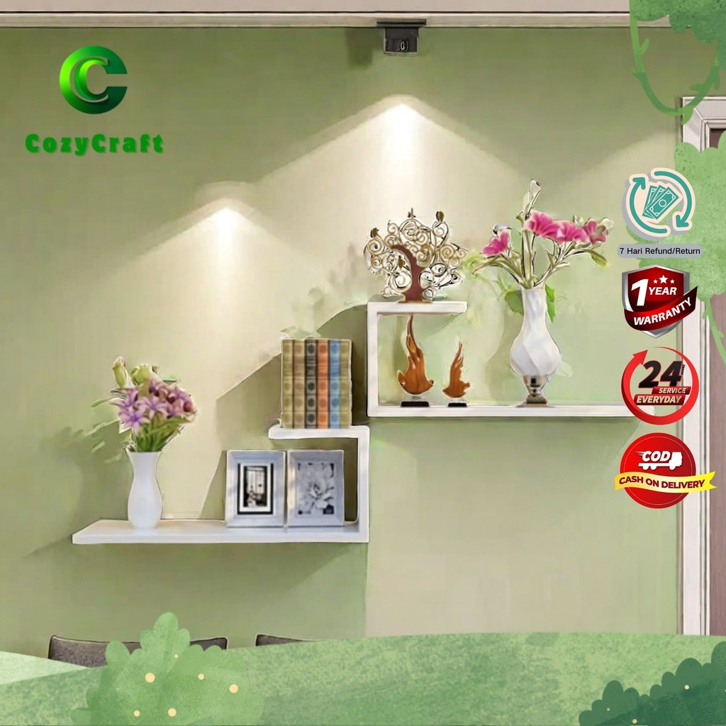CozyCraft - Rak Dinding Gantung Penyimpanan Vas Bunga Bingkai Foto Action Figure Buku Rak Ambalan Hi