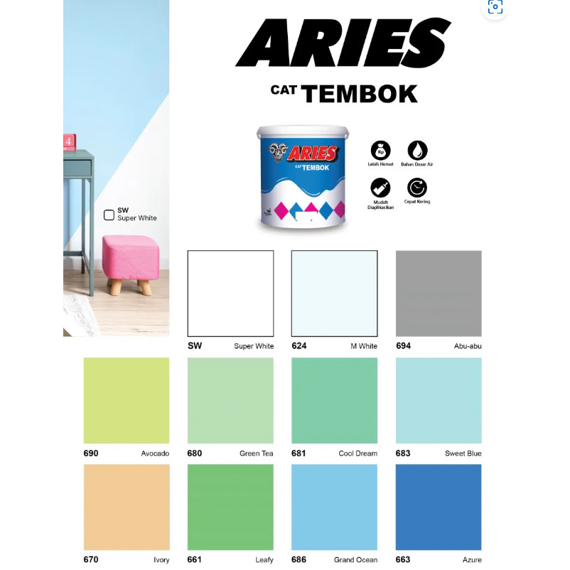 Cat Tembok ARIES 5kg Plafon Eternit Beton Kalsiboard Gypsum GRC