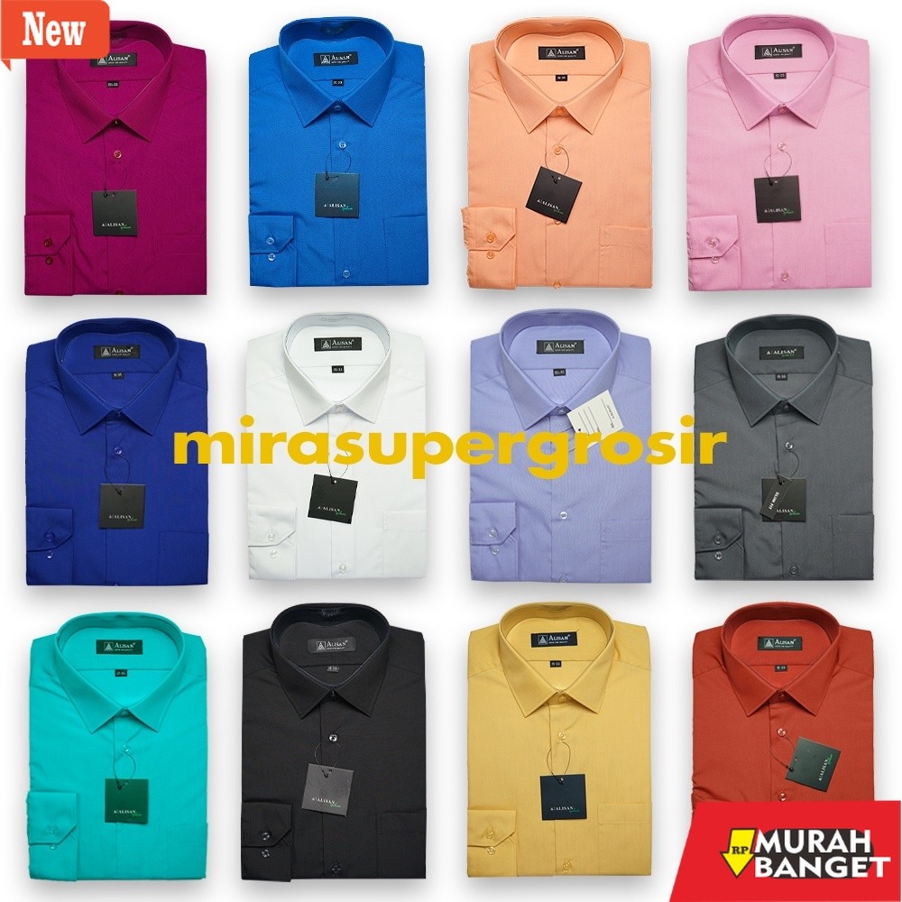 Kemeja formal pria ALISAN Kemeja Pria REGULER Lengan Panjang Original Polos Baju Atasan Kerja Cowo A