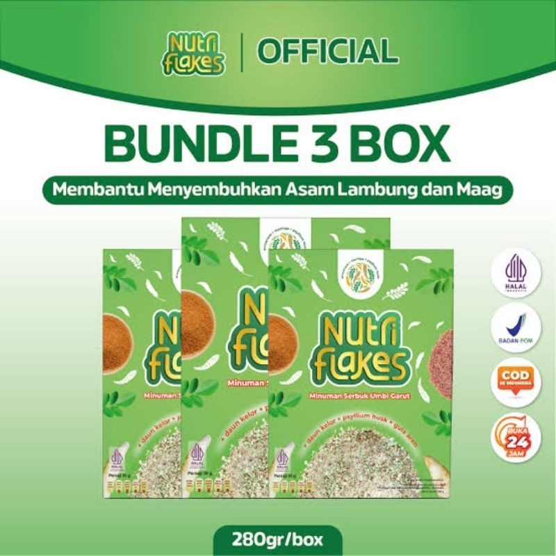 

Nutriflakes Paket 3 Box - Atasi Asam Lambung - Diet Sehat & Lancarkan Saluran Pencernaan Original - Rezajata