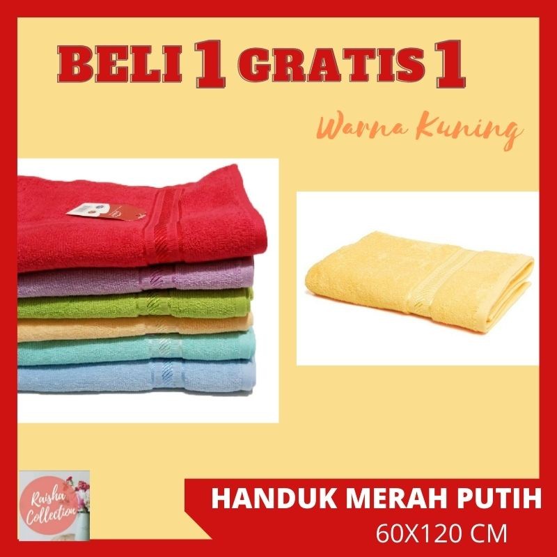 PROMO BELI HANDUK MERAH PUTIH UKURAN 60x120 WARNA KUNING FREE WARNA RANDOM