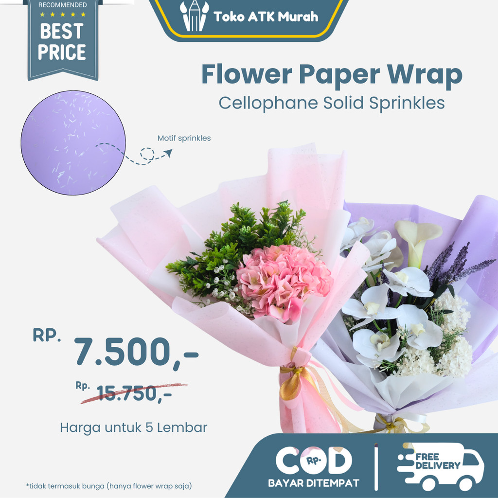 

[5 Lembar] Kertas Bucket Bunga Flower Wrap Paper Motif Sprinkles Cellophane