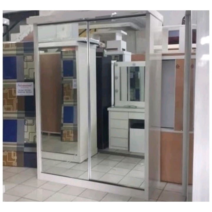 Lemari pakaian 2 pintu kaca full cermin