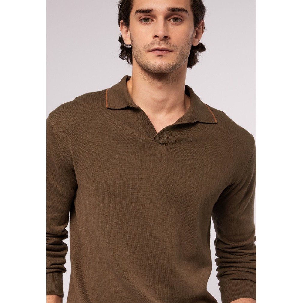 WOOD Long Sleeve Polo Sweater 2-SWILXC124D055 Stone Grey - GREY, L