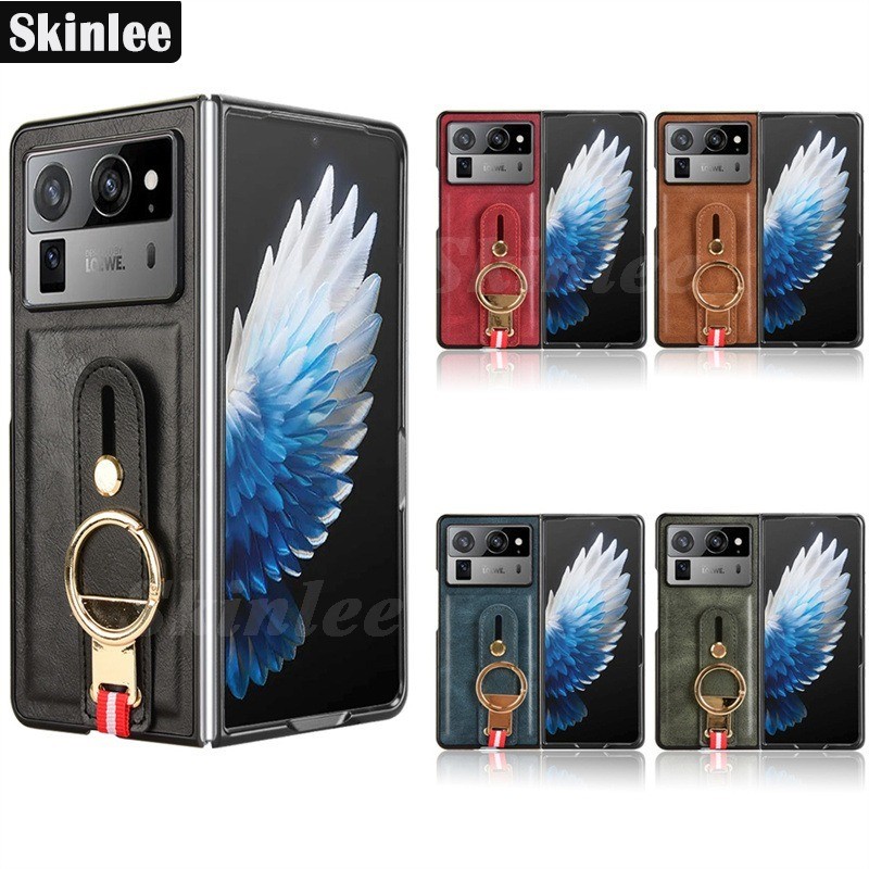 For Tecno Phantom V Fold2 case Leather Ring Holder Snap-on Hybrid PC+TPU Full Protection For Tecno P