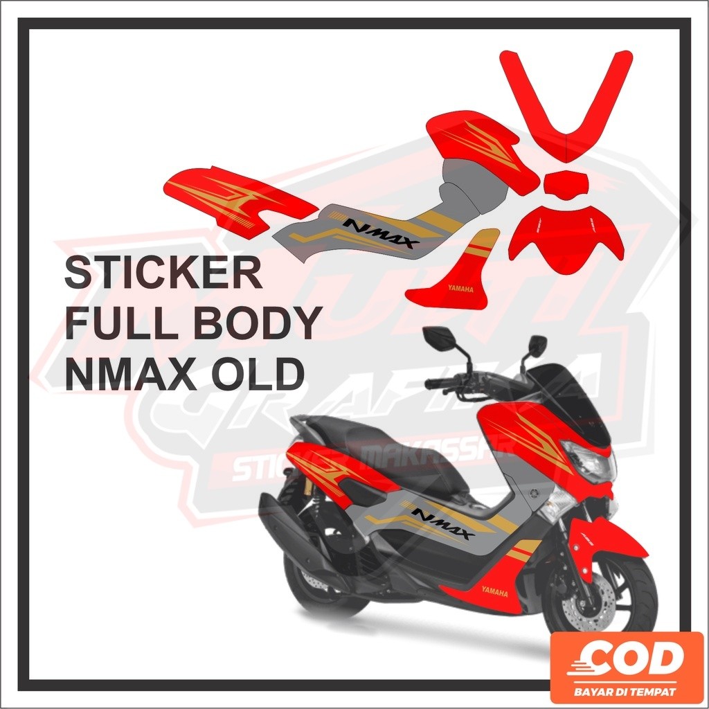 Decal Stiker Setiker Motor NMAX OLD Full Body Sticker NMAX Lama Motif Garis Merah Corak
