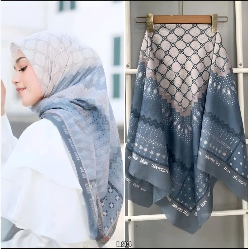 hijab Printing Segiempat Motif biru langit