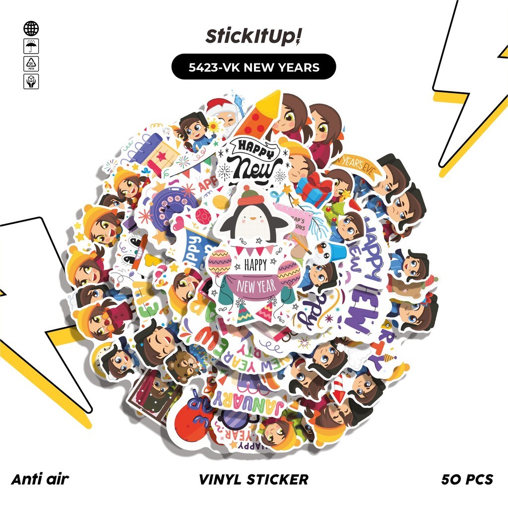 

COD✨ 50 Pcs Stiker VK NEW YEARS Lucu Anti Air Untuk Dekorasi Notebook Sepeda Skateboard Handphone DIY