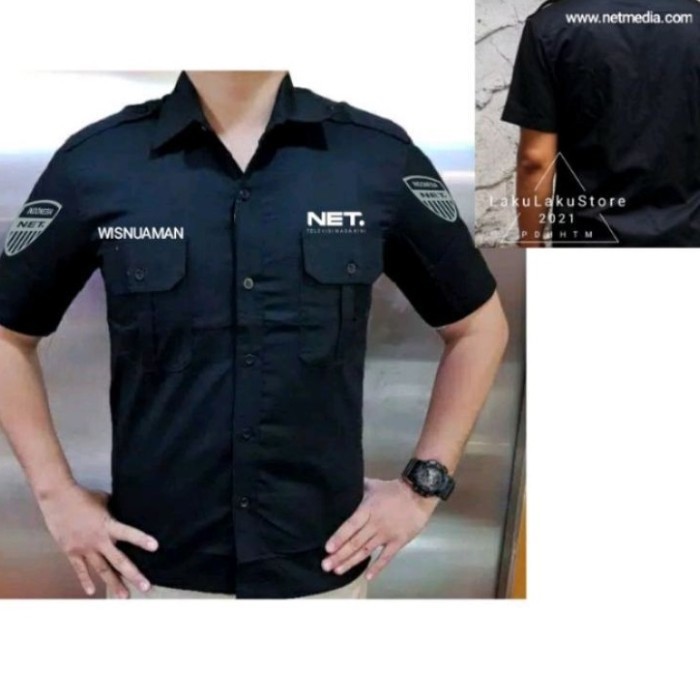 BEST SELLER KEMEJA NET TV SERAGAM NET TV FULL BORDIR - Hitam, M