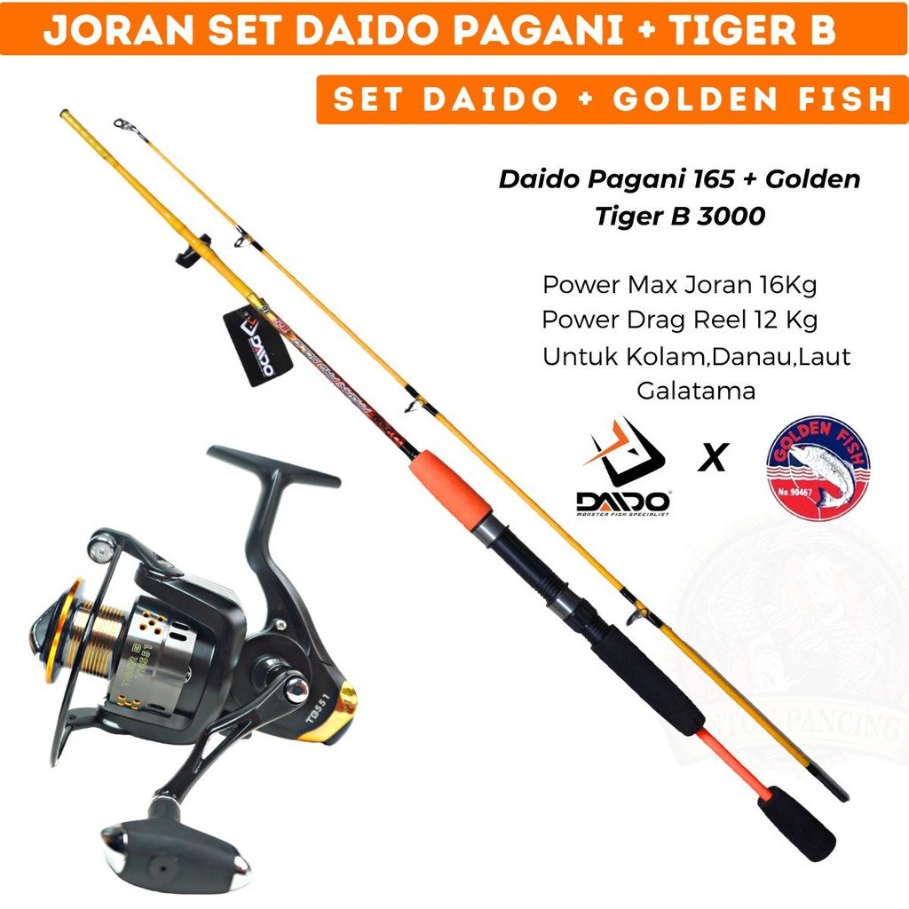 Joran Set Pancing Daido Pagani 165 + Golden Fish Tiger B 3000 Spinning Untuk Kolam Carbon Murah Dan 