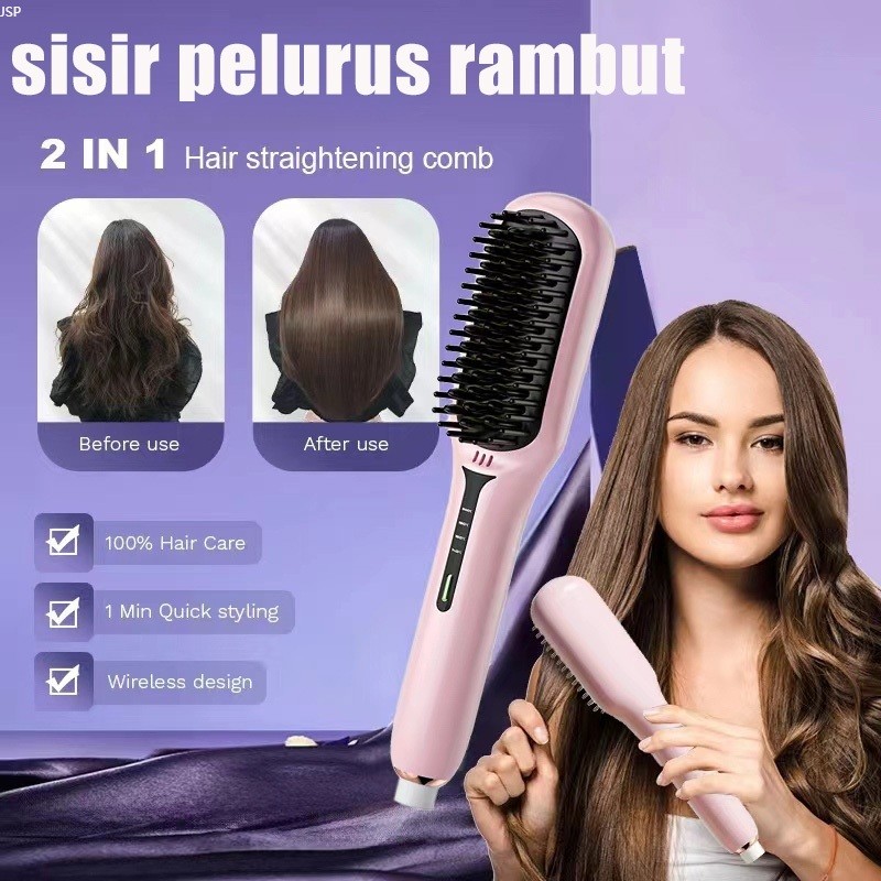 sisir catokan pelurus rambut catokan sisir sisir catok catokan curly otomatis 2 in 1 lurus dan curly