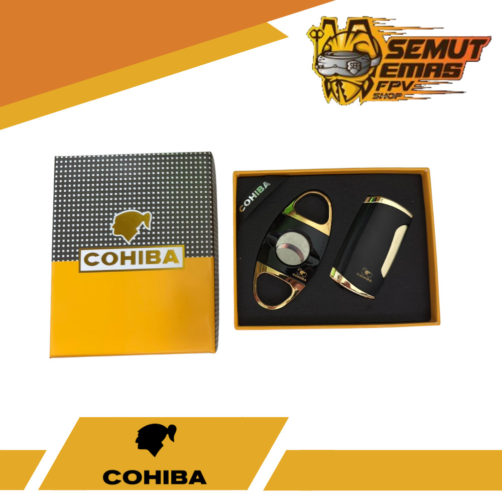 COHIBA GS-02 Gift Set Cigar Lighter with Cutter Korek Cerutu dengan Pemotong Gold