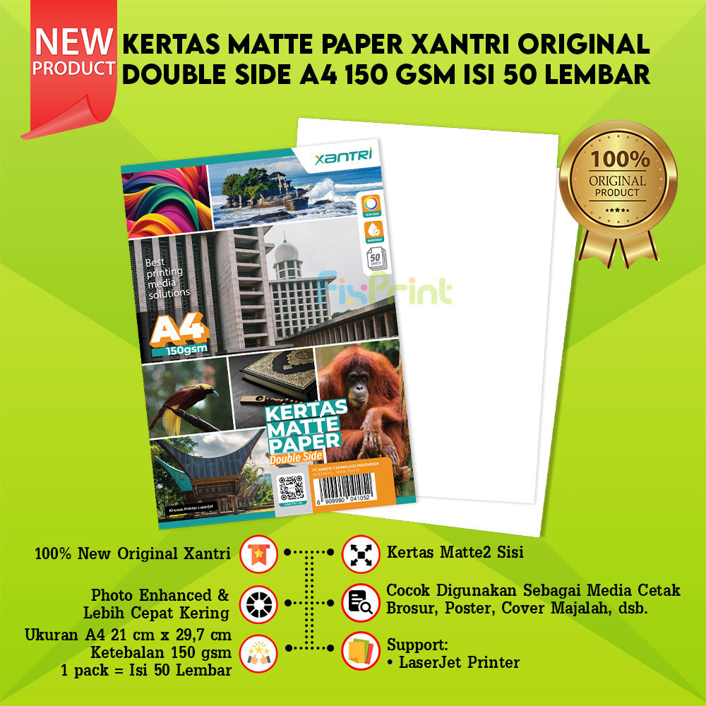Matte Paper Double Side A4 50 sheet 150gsm, Kertas Matte Paper A4 150 gsm Paper Double Side 150gsm